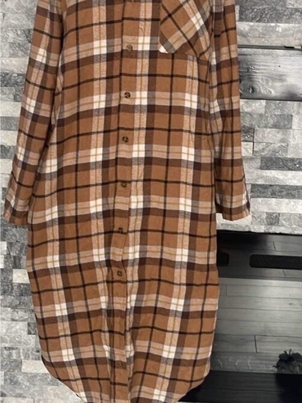 Asymmetrical Plaid Button-Front Dress in Brown